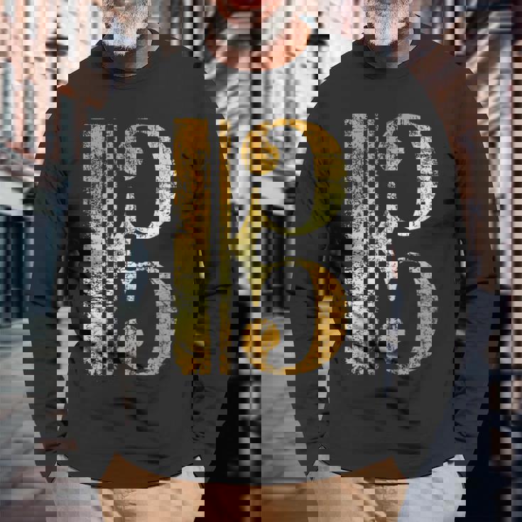 C-音記号 ヴィンテージイエロー ミュージシャンヴィオラ・チェロ。 長袖Tシャツ 高齢者への贈り物