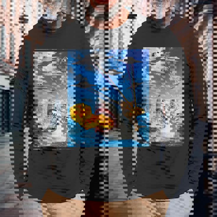 Cat Riding Fire Breathehark レインボー レーザー タコス 長袖Tシャツ 高齢者への贈り物