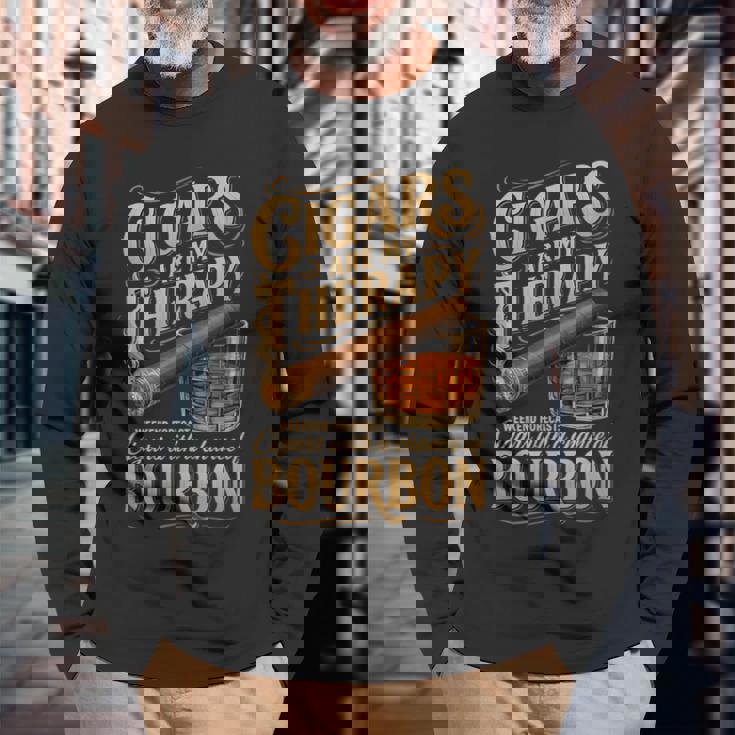 Cigars Are My Therapy Weekend Forecast Bourbonアパレル 長袖Tシャツ 高齢者への贈り物