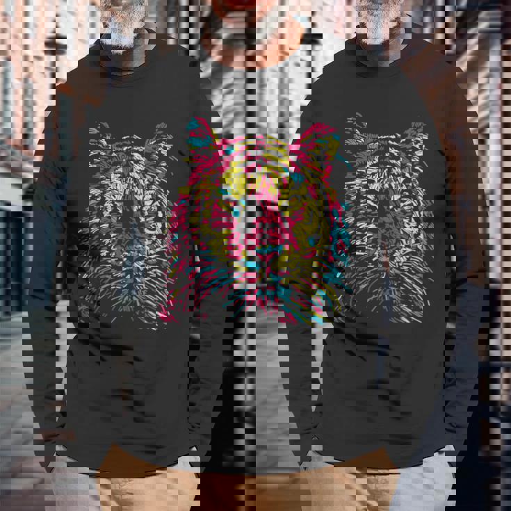 Colorful Tiger Tigers Fashion Graphic 長袖Tシャツ 高齢者への贈り物