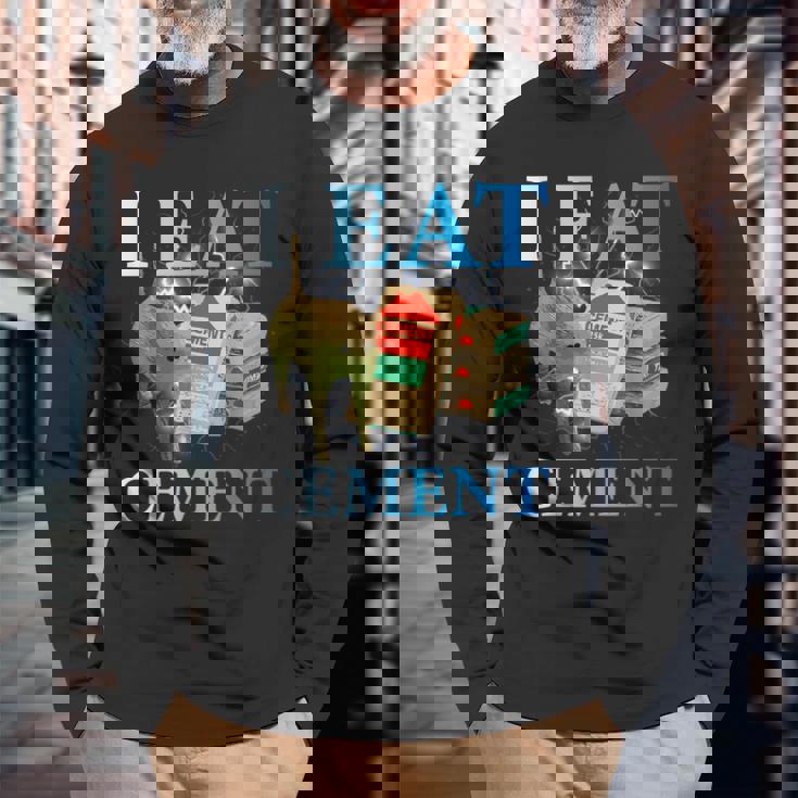 Cool I Eat セメント、建設猫、面白いユーモア、猫のミーム 長袖Tシャツ 高齢者への贈り物