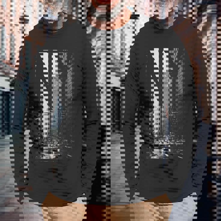 Cool New York City Abstractkyline & New York 長袖Tシャツ 高齢者への贈り物