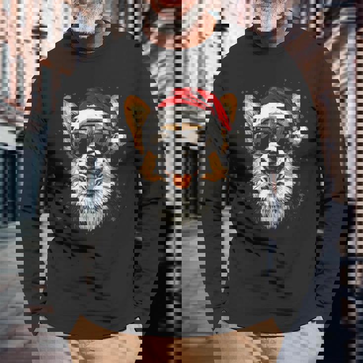 Corgi サンタハット 面白い かわいい 犬 ママ お父さん クリスマス 長袖Tシャツ 高齢者への贈り物