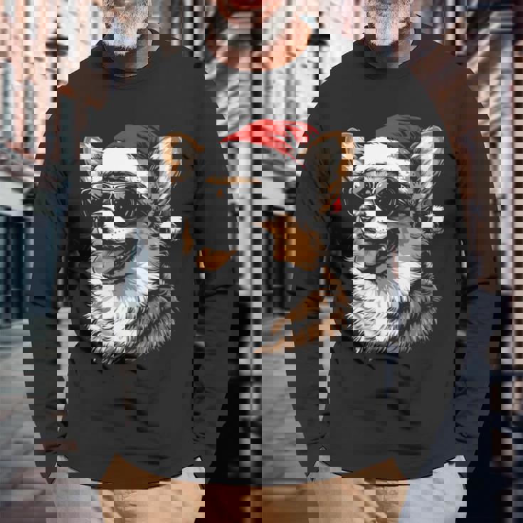 Corgi サンタハット 面白い かわいい 犬 ママ お父さん クリスマス 長袖tシャツ 長袖Tシャツ 高齢者への贈り物