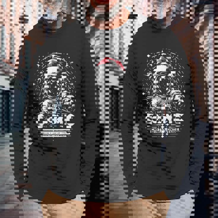 Cosmic Christmas Adventure ヴィンテージ宇宙飛行士サンタスペース 長袖Tシャツ 高齢者への贈り物