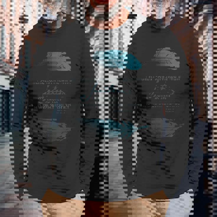 Cover With His Feathers Psalm 91 Kjv 聖書の言葉 長袖Tシャツ 高齢者への贈り物