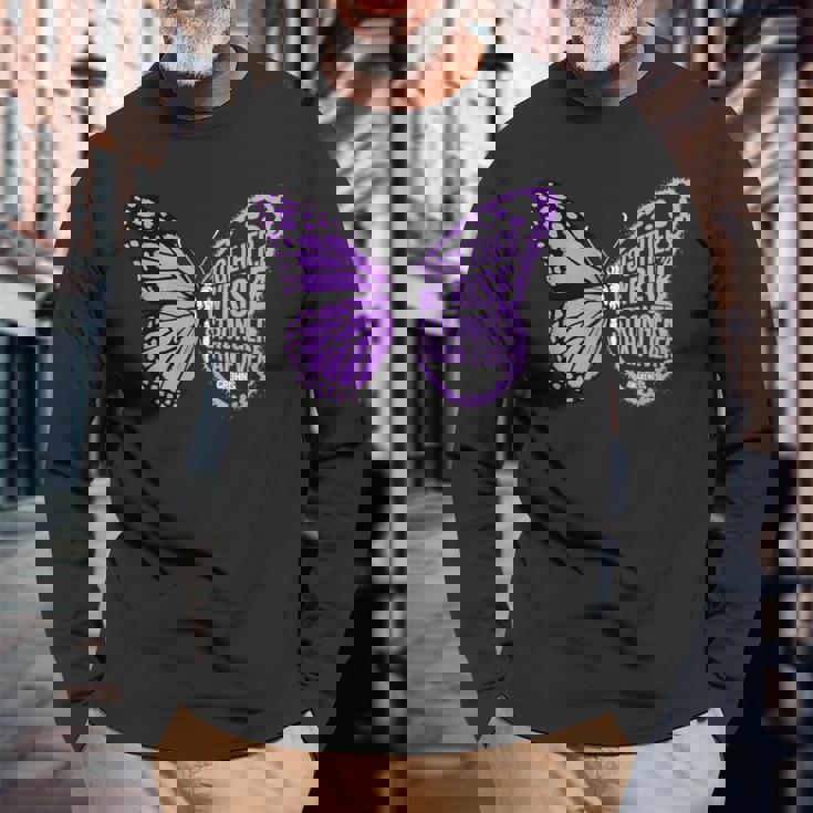 Crohns Awareness Together We Rise パープルリボン バタフライ 長袖Tシャツ 高齢者への贈り物