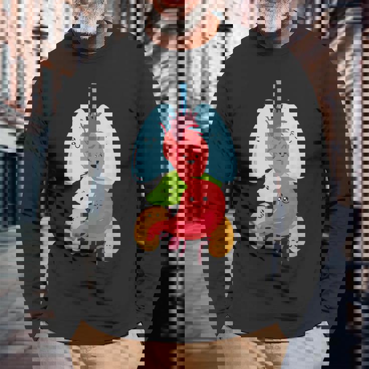 Cute Anatomy Internal Organs Body 長袖Tシャツ 高齢者への贈り物