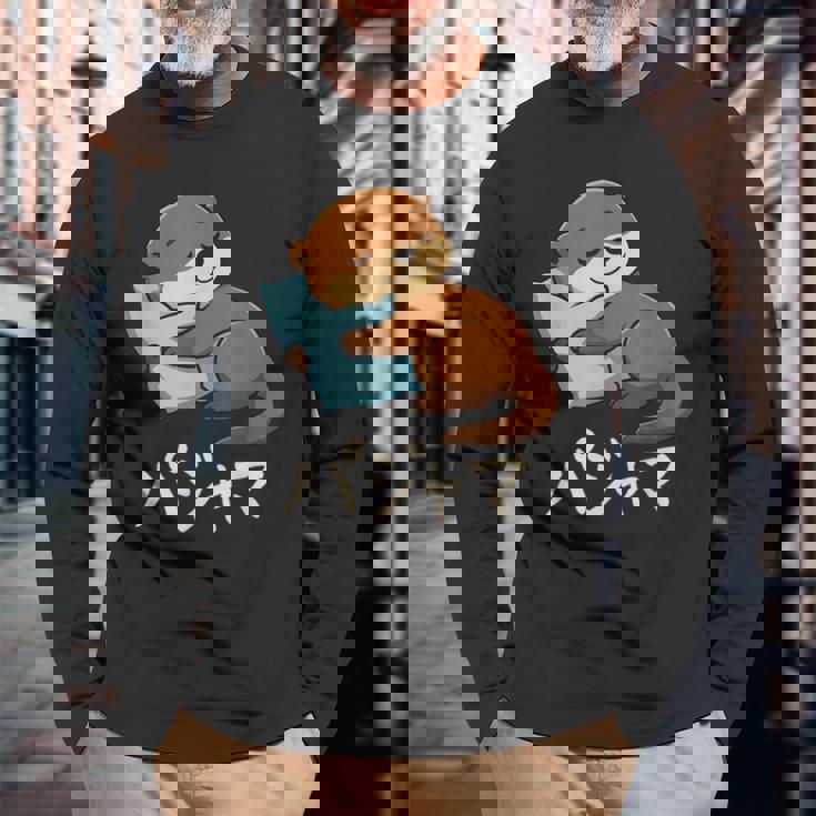 Cute Kawaii Otter Pajama かわいいカワウソのパジャマ 長袖Tシャツ 高齢者への贈り物