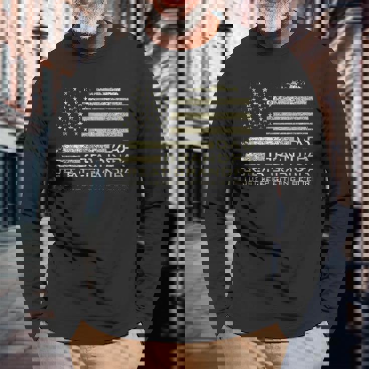 Dad Grandpa Great Grandpa American Flag Fathers Day 4 July Long Sleeve T-Shirt Gifts for Old Men