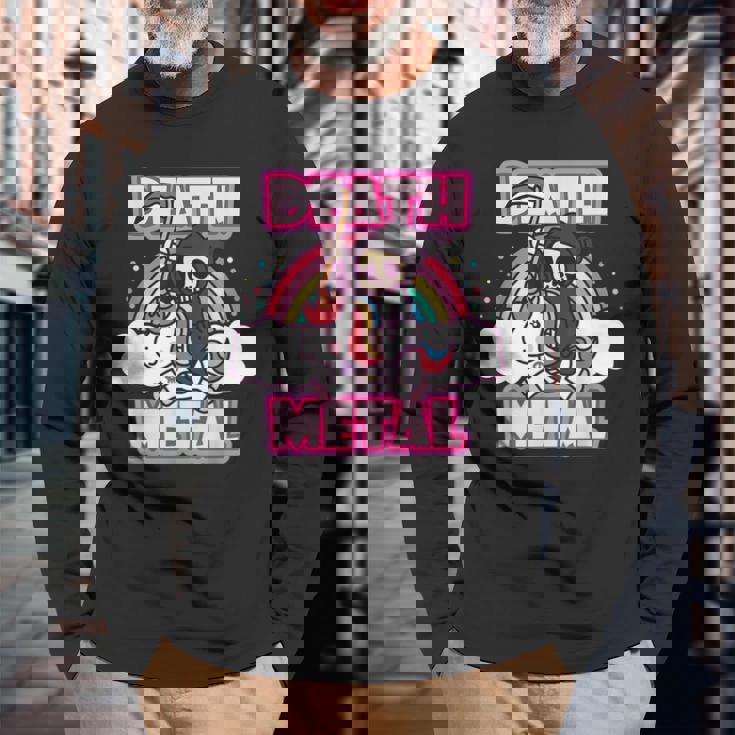 Death Metal Grim Reaper ピンクユニコーン ファニーヘビーメタル 長袖Tシャツ 高齢者への贈り物