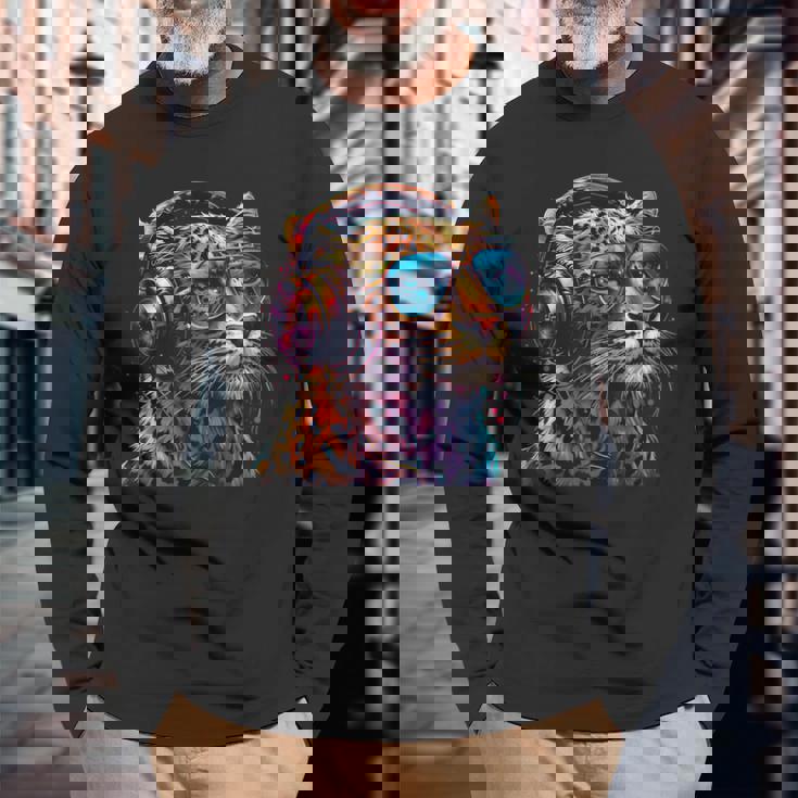 Dj Leopard Edm テクノハウス ダンスクラブ 音楽ヘッドフォン 長袖Tシャツ 高齢者への贈り物