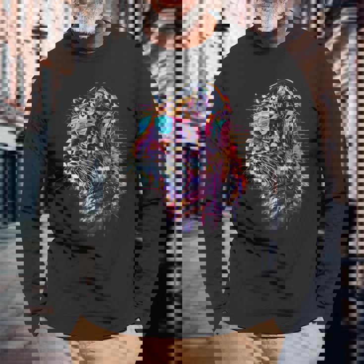 Dj Tiger ミュージックヘッドフォン ハウス ビートメーカー 音楽プロデューサー 長袖Tシャツ 高齢者への贈り物