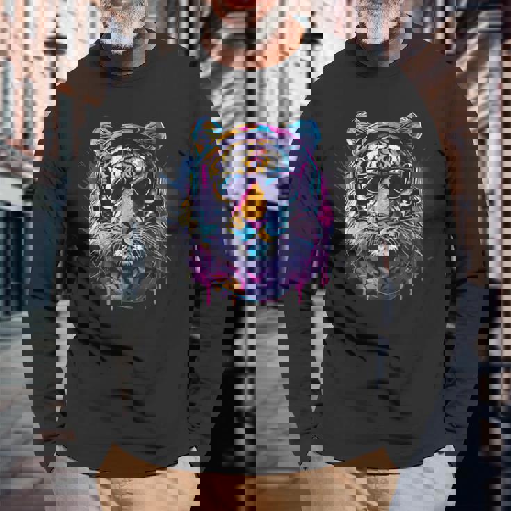 Dj Tiger ミュージックヘッドフォン 音楽プロデューサー ハウス ビートメーカー 長袖Tシャツ 高齢者への贈り物