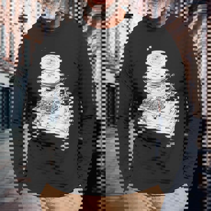 Dj Turntable 1210 Mk2 Exploded Blueprint 長袖Tシャツ 高齢者への贈り物