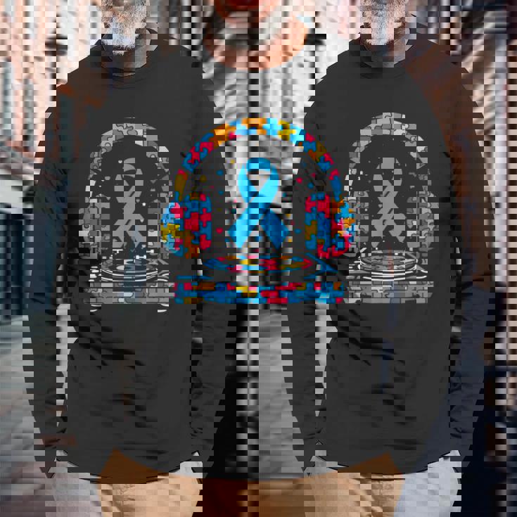 Dj ヘッドフォン パズル 自閉症啓発 自閉症 レディース メンズ 長袖Tシャツ 高齢者への贈り物