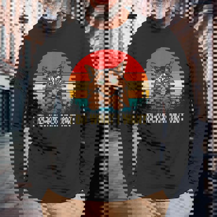 I Do What I Want Cat レトロ ヴィンテージ 面白い 猫好き 長袖Tシャツ 高齢者への贈り物