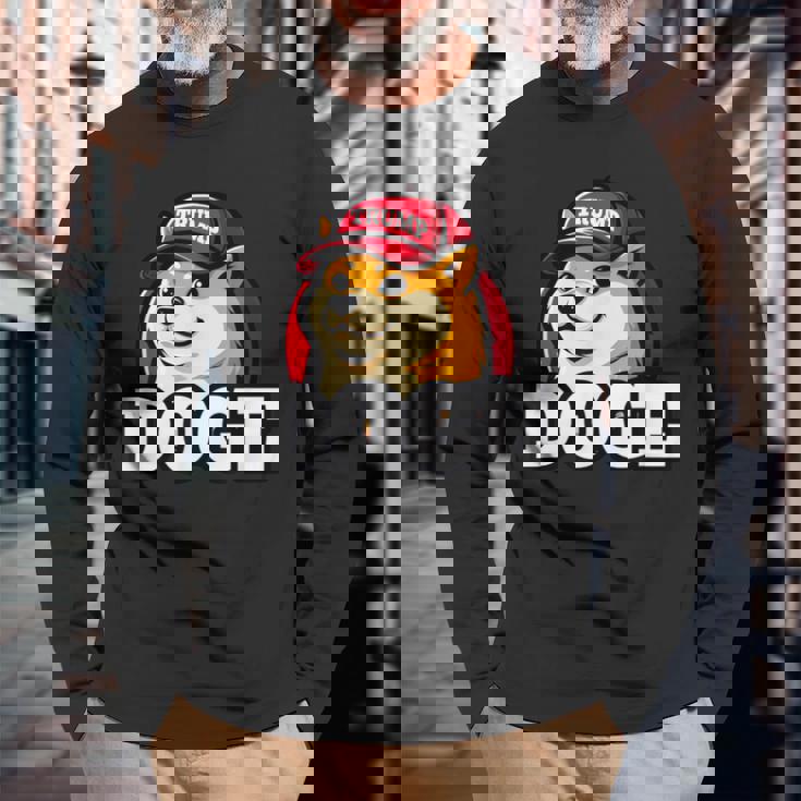 Doge Trump Hodl Cryptocurrency 長袖Tシャツ 高齢者への贈り物