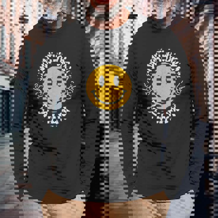 Don't Worry We Be Happymile Face レトロ グルービー 70年代 長袖Tシャツ 高齢者への贈り物