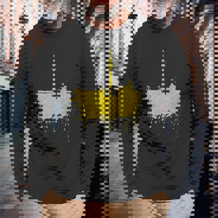 Dortmundkyline ドルトムントのスカイライン 黄色い絵 ドルトムント好きにはたまらないファンアート 長袖Tシャツ 高齢者への贈り物