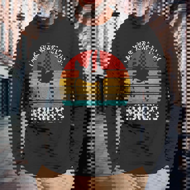 Easy Distracted By Monkeys シャツ ビンテージモンキー 長袖Tシャツ 高齢者への贈り物