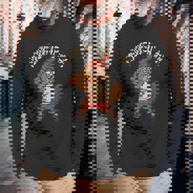 Elbows Up Eh Beaver ベースボール ファニーカナダデー 長袖Tシャツ 高齢者への贈り物