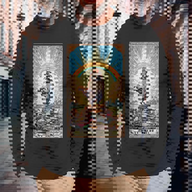 The Emperor 面白いアライグマ タロットカード ミスティックアライグマ 長袖Tシャツ 高齢者への贈り物