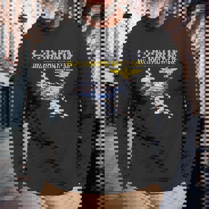 F-4 ファントム アクション中 海軍航空 最高 長袖Tシャツ 高齢者への贈り物