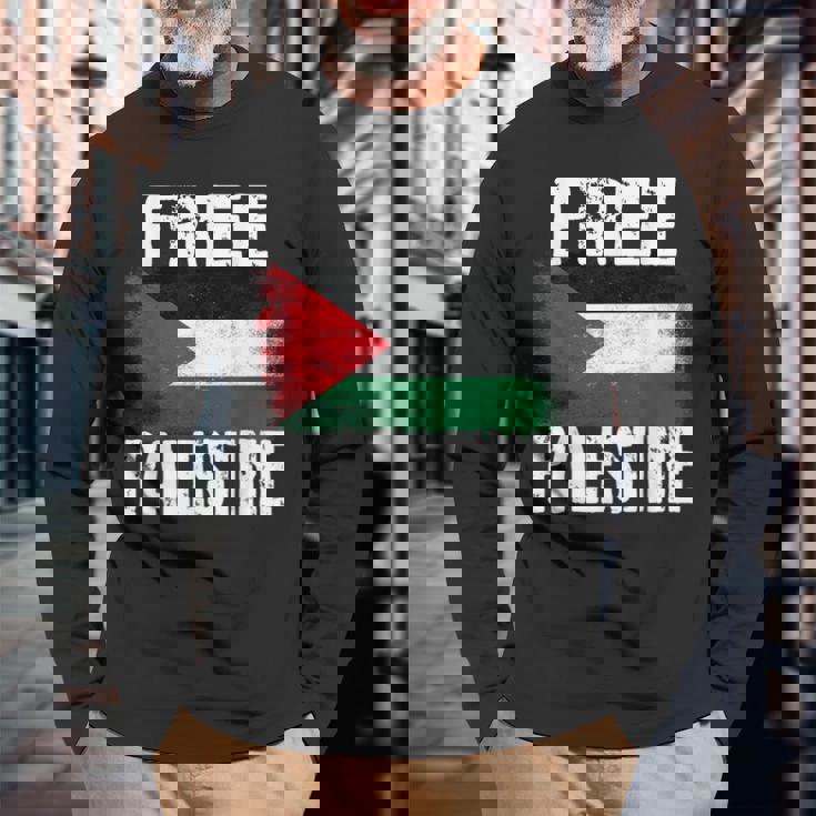 Free Palestine Free Gaza パレスチナの旗無料パレスチナ 長袖Tシャツ 高齢者への贈り物