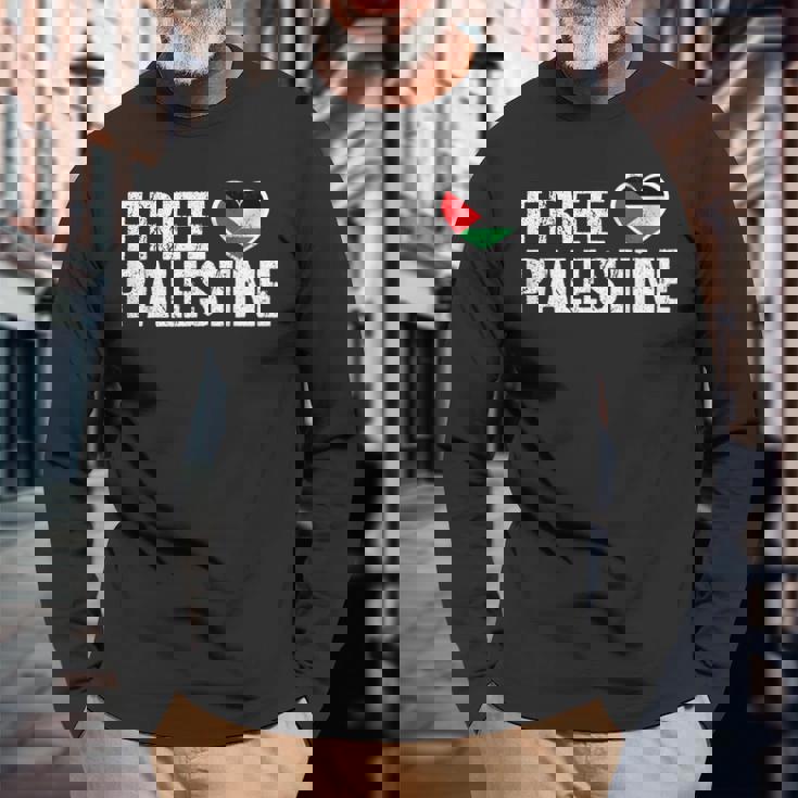 Free Palestine パレスチナの旗無料パレスチナ 長袖Tシャツ 高齢者への贈り物