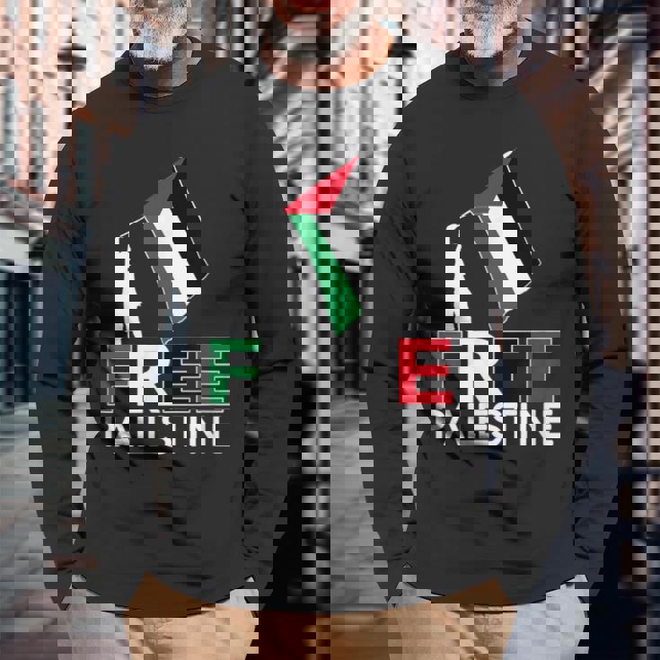 Free Palestine パレスチナ国旗 フリーガザtシャツ 長袖Tシャツ 高齢者への贈り物