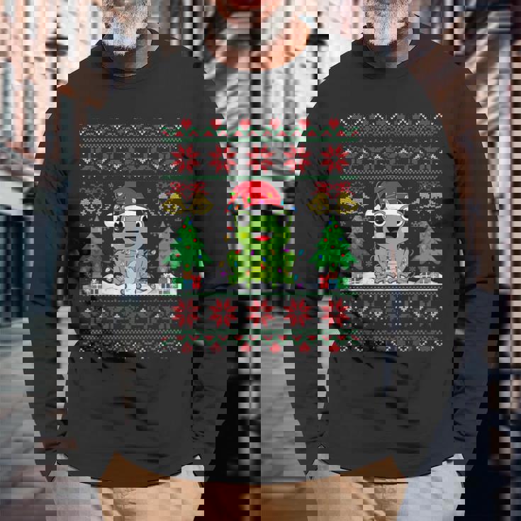 Frog Wearinganta Hat Christmas Lights Xmas Frog 長袖Tシャツ 高齢者への贈り物
