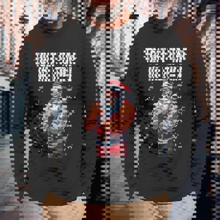 Frohen Pump Ihr Lappen 筋肉質サンタジム 長袖Tシャツ 高齢者への贈り物