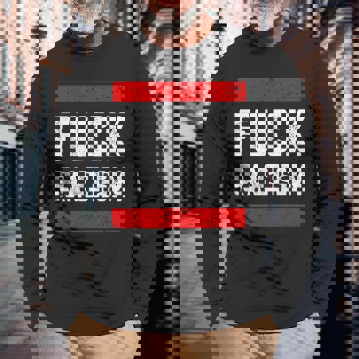 Fuck Racism 反人種差別者 長袖Tシャツ 高齢者への贈り物