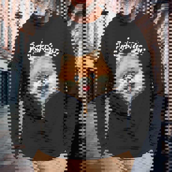 Peek-A-Boo ポメラニアン 長袖Tシャツ 高齢者への贈り物