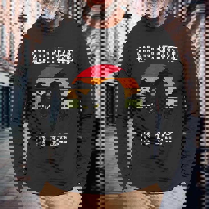 Cat Lover Retrotyle Cat Pattern 長袖Tシャツ 高齢者への贈り物