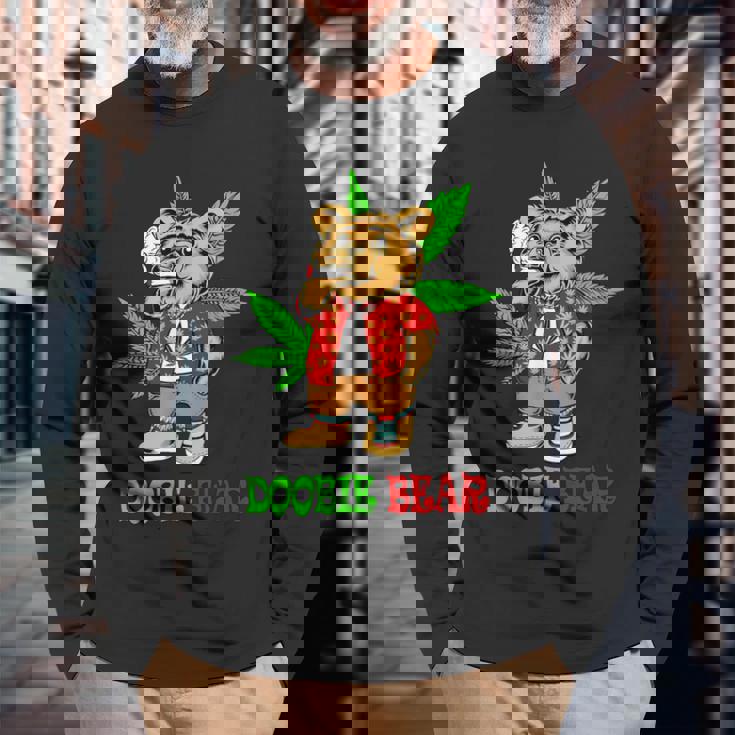 Doobie Bear 大麻の葉 雑草愛好家 マリファナギフト 長袖Tシャツ 高齢者への贈り物