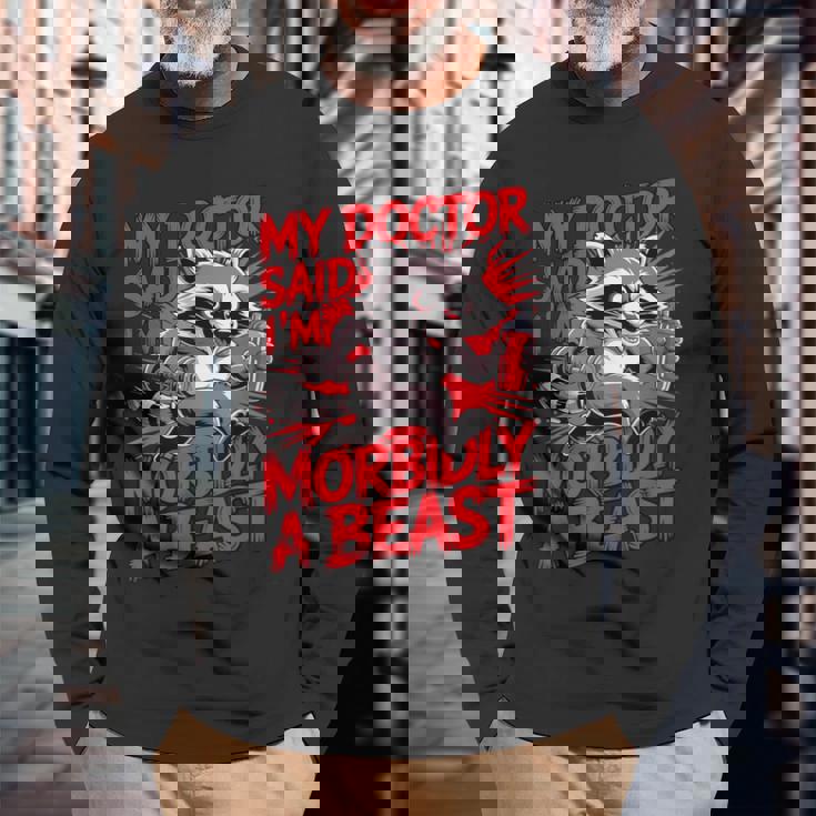 Gym Workout Racoon Muscle 長袖Tシャツ 高齢者への贈り物