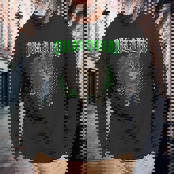 Oiia Oiia スピニングキャット ミーム おおいあい 長袖Tシャツ 高齢者への贈り物