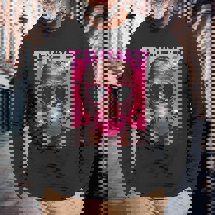 Trump 2024 メガネ&バブルガム ピンク 長袖Tシャツ 高齢者への贈り物