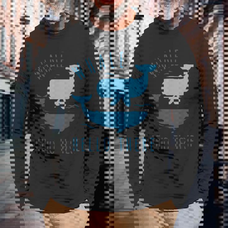 Whale Pun クジラ Hello There Hello Dort ファニークジラ 長袖Tシャツ 高齢者への贈り物