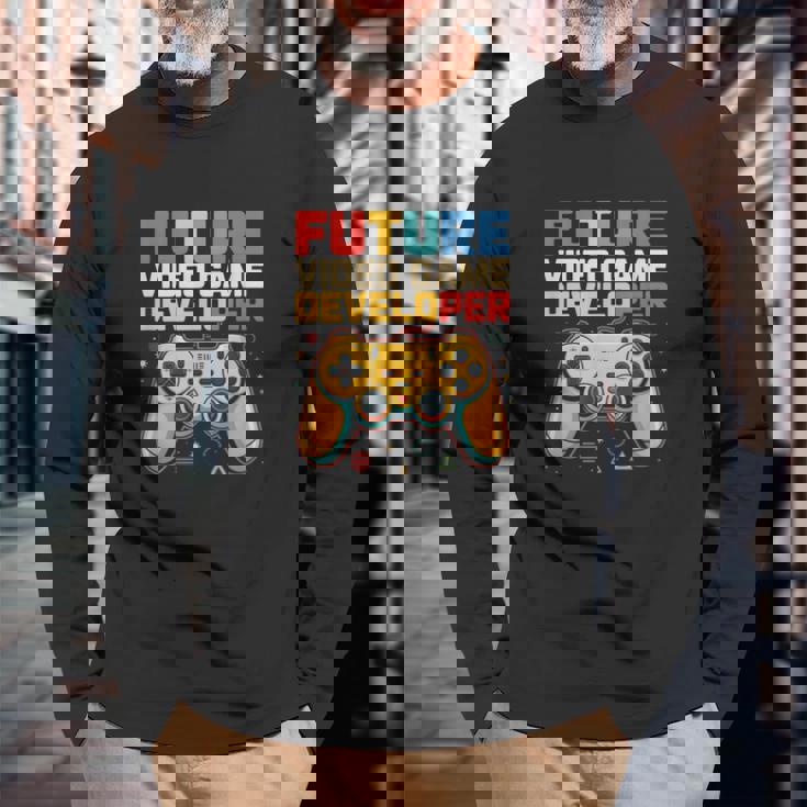 Futureideo Game Developer Gamer Coding Tech Geek 長袖Tシャツ 高齢者への贈り物
