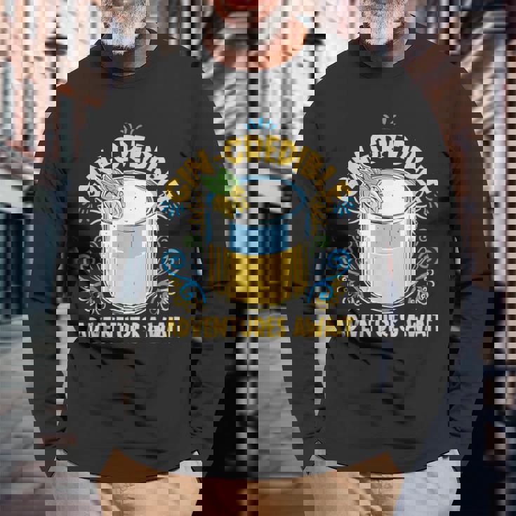 Gin And Tonicの言葉 ジンラバーズ ジングラスのジンドリンカー 長袖Tシャツ 高齢者への贈り物