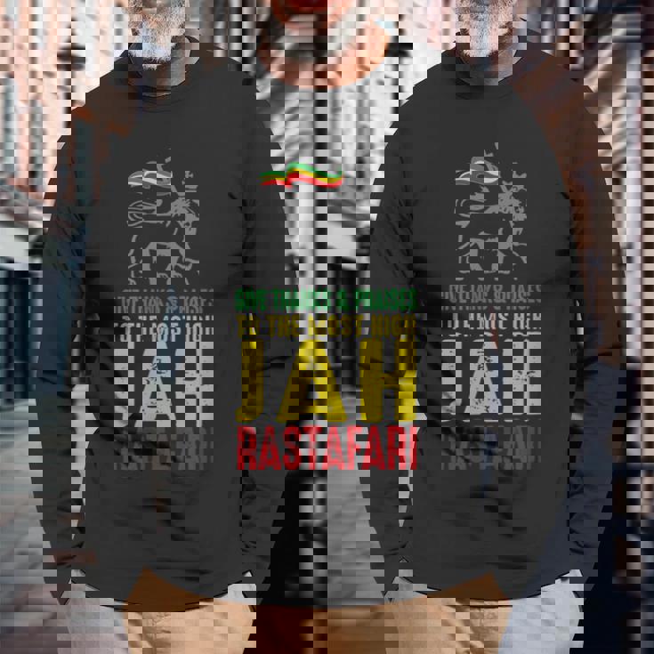 Give Thanks & Praises Jah Rastafari レゲエ ラスタ ウェア 長袖Tシャツ 高齢者への贈り物