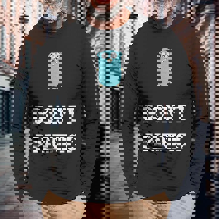 Golang Gopher プログラミング ユーモア Don't Panic Coding Developer 長袖Tシャツ 高齢者への贈り物