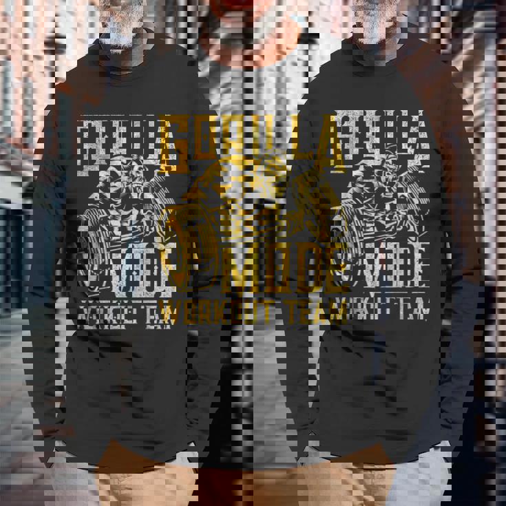 Gorilla Mode ワークアウト チーム ダンベル ビースト ジム フィットネス ゴールド 長袖Tシャツ 高齢者への贈り物