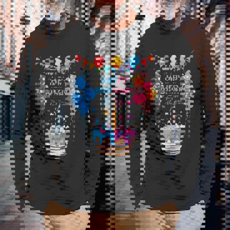 Happy Birthday To You ケーキとバルーンパーティー 長袖Tシャツ 高齢者への贈り物