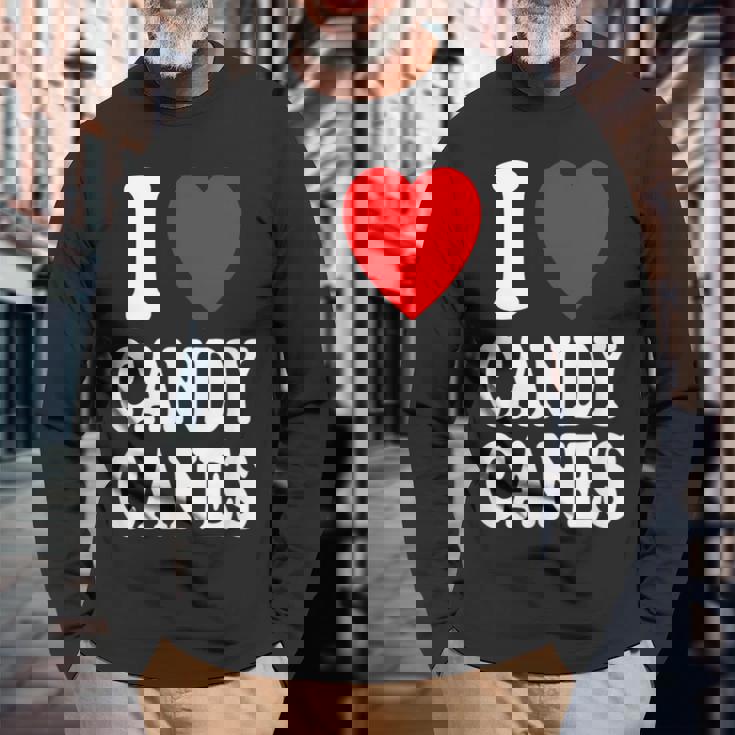 I Heart 愛 キャンディケーン 冬 ペパーミント クリスマス 長袖Tシャツ 高齢者への贈り物