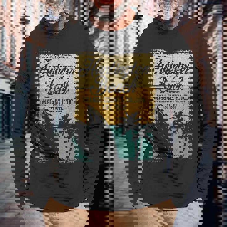 Huntington Beachurf City California アンティーク調サーフィン 長袖Tシャツ 高齢者への贈り物