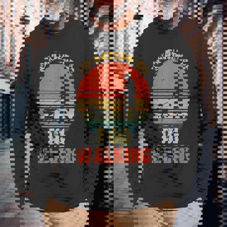 I'd Rather Be Dog Walking レトロ ラブドッグウォーカー 長袖Tシャツ 高齢者への贈り物